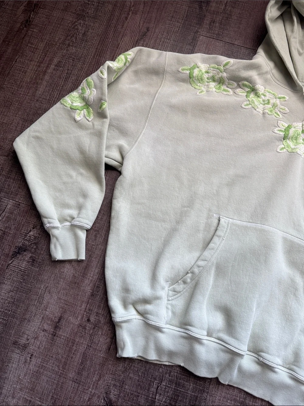 Free People Mint Green Oversized Floral Embroidered Hoodie